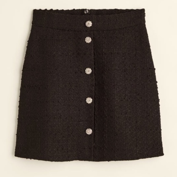 H&M Black Woven A-Line Skirt with Silver Rhinestone Buttons NWT - Picture 1 of 4
